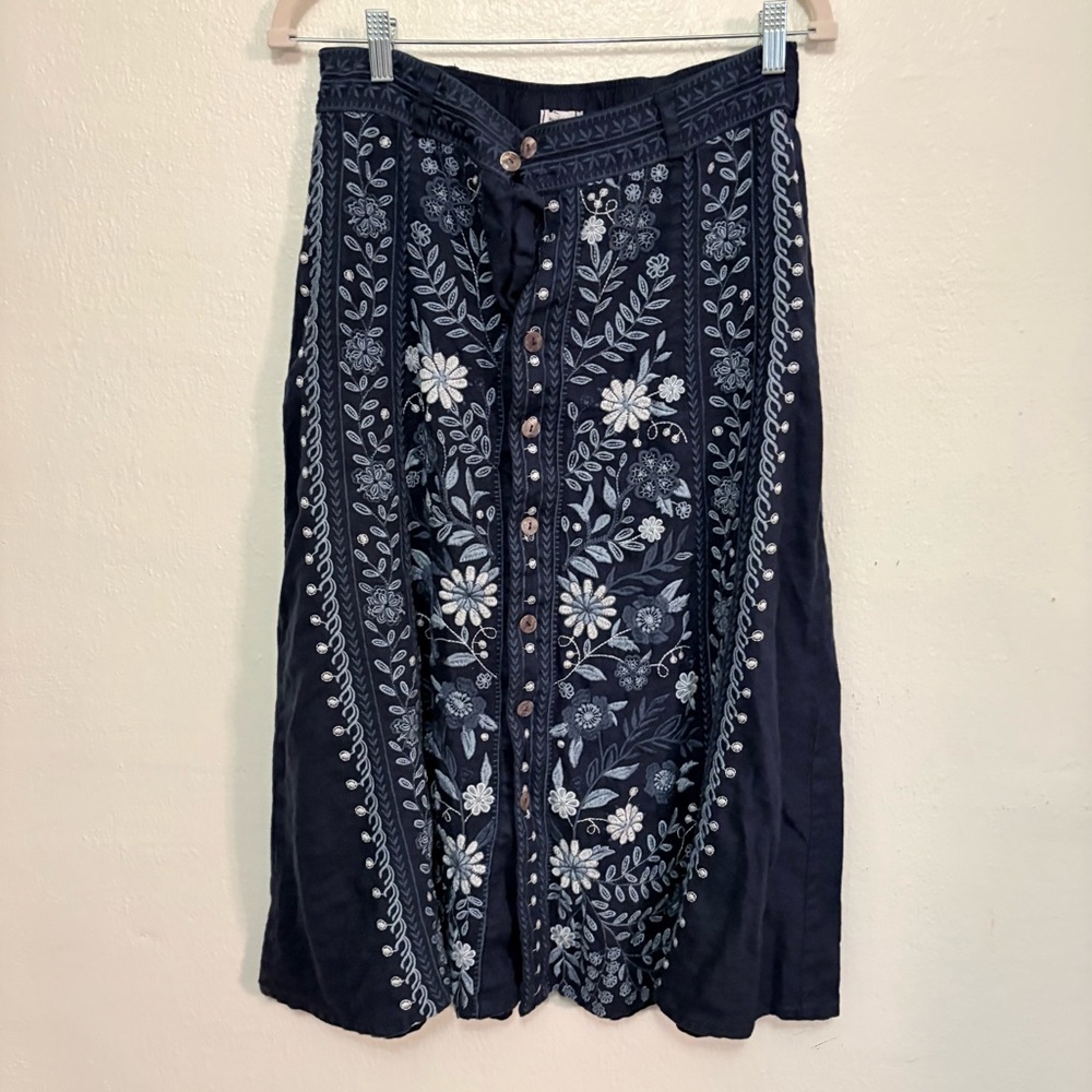 Navy Blue Embroidered Women's Skirt